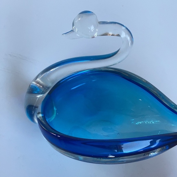 Blue art glass swan clear glass neck and head candy trinket dish Duncan Miller? - Picture 10 of 15